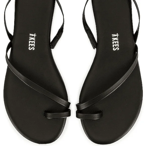 Tkees LC Sandals Leather Black Slingback Strappy Flats 9 - Picture 3 of 15